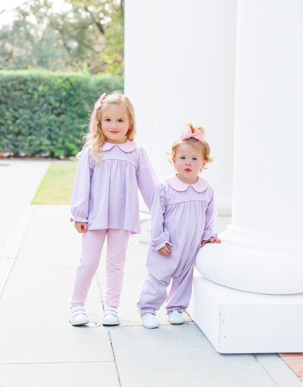 Abigail Pant Set- Lavender/Light Pink Stripe