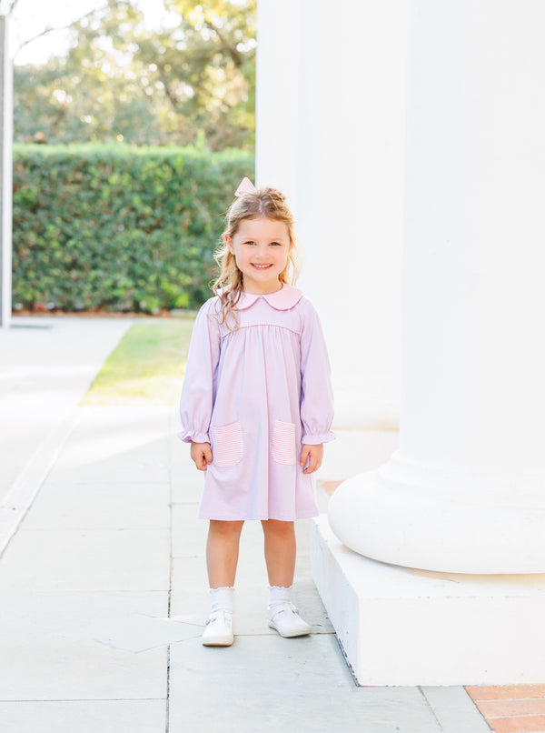 Abigail Dress- Lavender/Light Pink Stripe