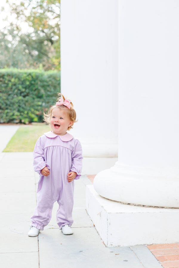 Abigail Romper- Lavender/Light Pink Stripe