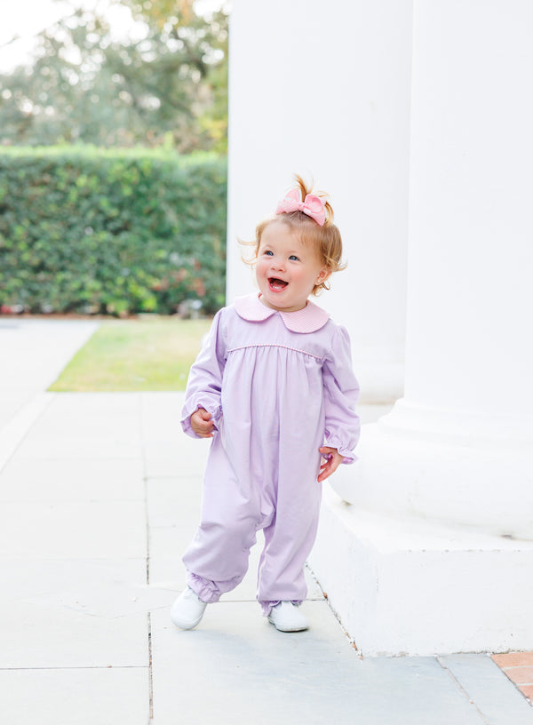 Abigail Romper- Lavender/Light Pink Stripe