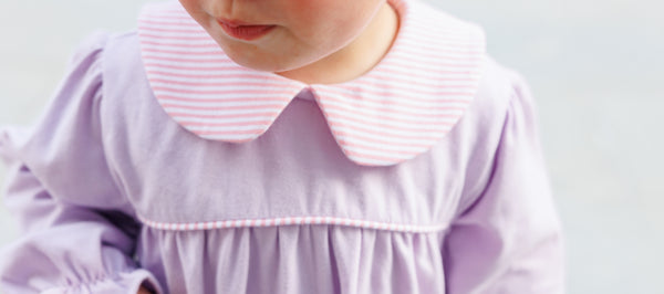 Abigail Romper- Lavender/Light Pink Stripe