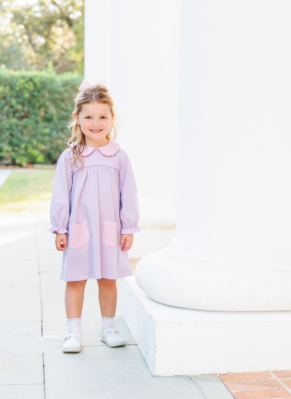 Abigail Dress- Lavender/Light Pink Stripe