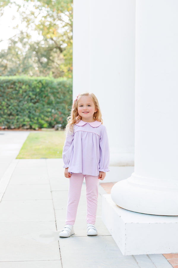 Abigail Pant Set- Lavender/Light Pink Stripe