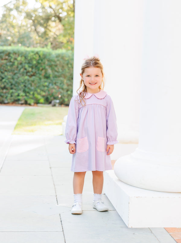 Abigail Dress- Lavender/Light Pink Stripe