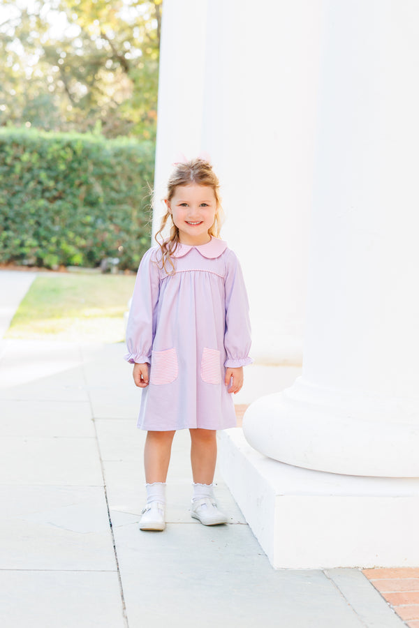 Abigail Dress- Lavender/Light Pink Stripe