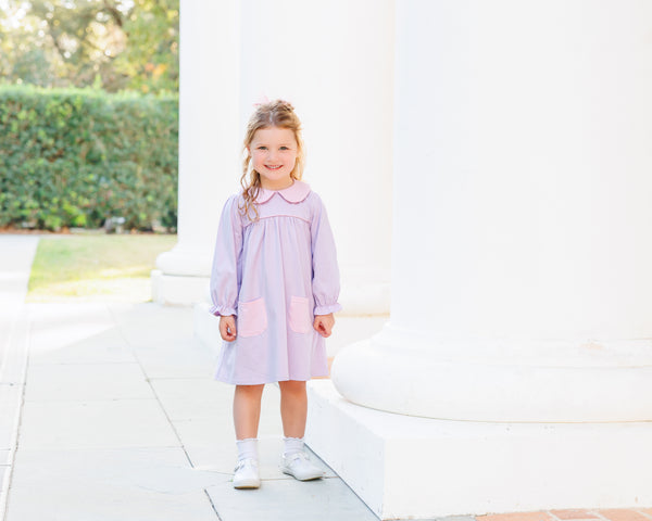 Abigail Dress- Lavender/Light Pink Stripe