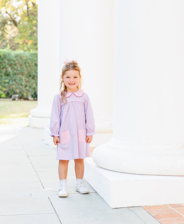 Abigail Dress- Lavender/Light Pink Stripe