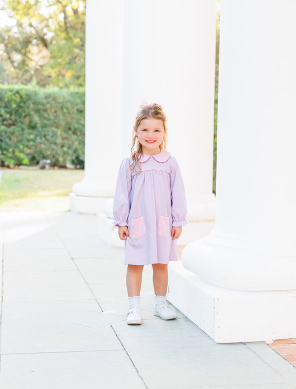 Abigail Dress- Lavender/Light Pink Stripe